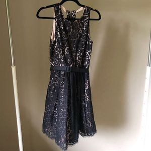 Eliza J belted black lace dress
